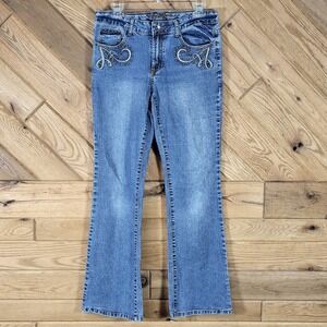 Daniel Jeans Bootcut Jeans Women 9-10 Blue Embellished Studded Ramie